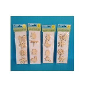 Crafters Square Paint Your Own Wood Craft Set 4 Pack Lot‎ of 4 Unfinished Shapes